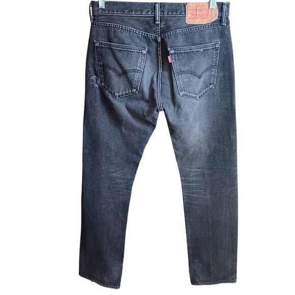 32x32 Levis 501 Faded Black Distress Metal Denim Jeans Trashed Punk Goth Rocker - Picture 2 of 8